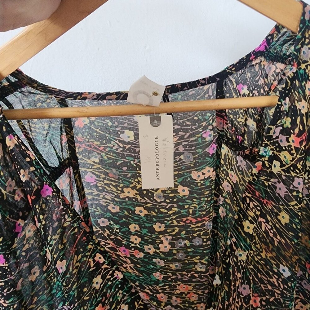 Akimi Kin Anthropologie Sheer Floral Dress NWT Large Black - Picture 6 of 8